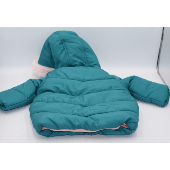 NWT First impressions teal Coat Jacket pink inside Baby Girl 3-6 Months - Picture 4 of 7